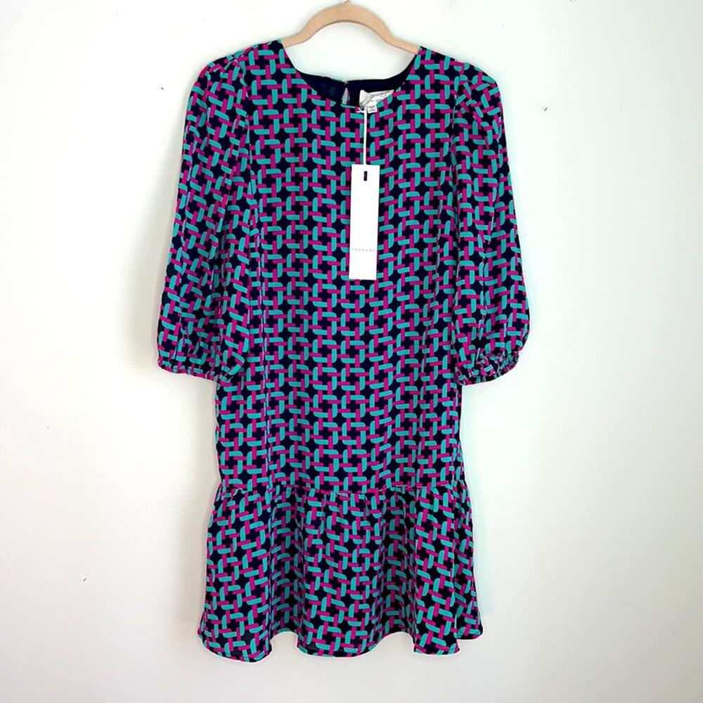 NWT Anonyme keyhole back blouson sleeve belted print dress sz M